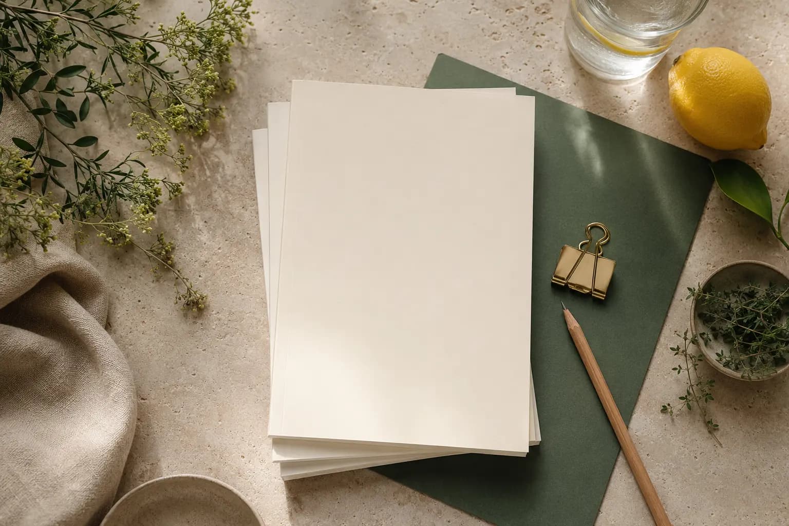 A collection of printed nutrition guides on a natural stone surface