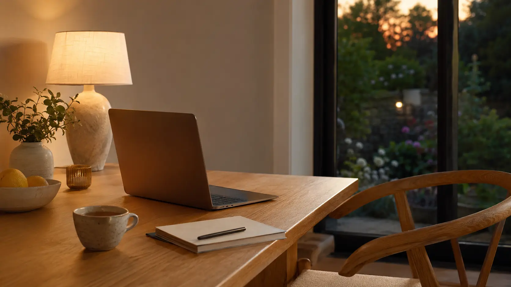 An evening discovery call taken from home — illustrative imagery